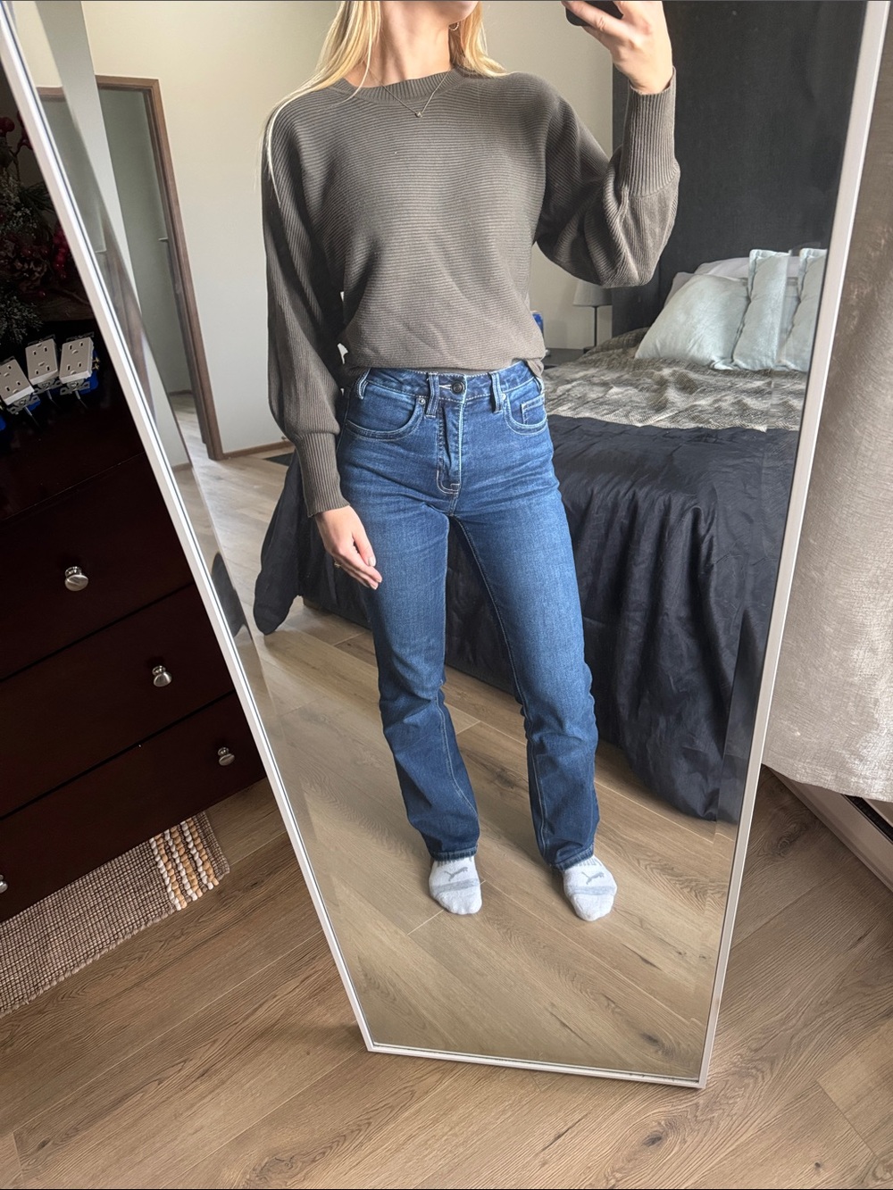 Pink Rose Olive Green Long Sleeve Knit Top